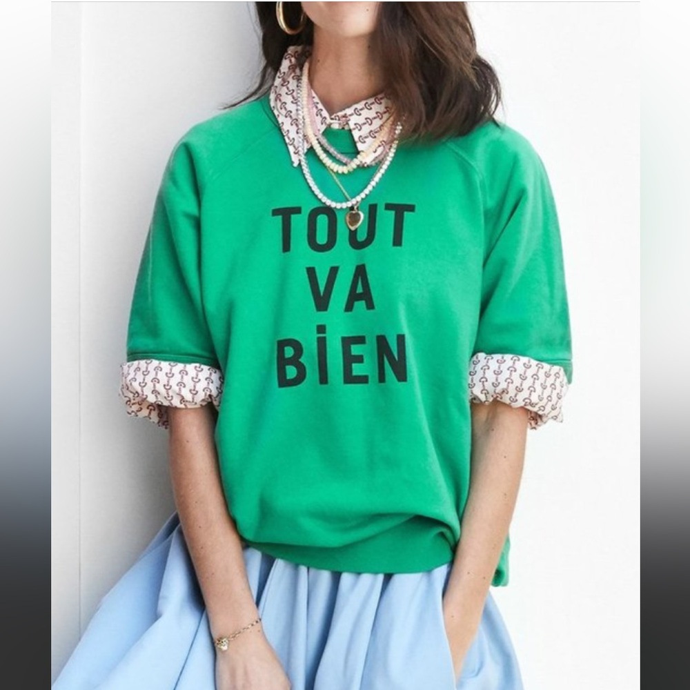 Clare V Green Sweatshirt with Black Text